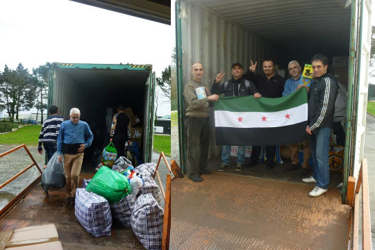 (source : TPLS 2014, chargement du container envoyé au camp de réfugiés de Aarsal)